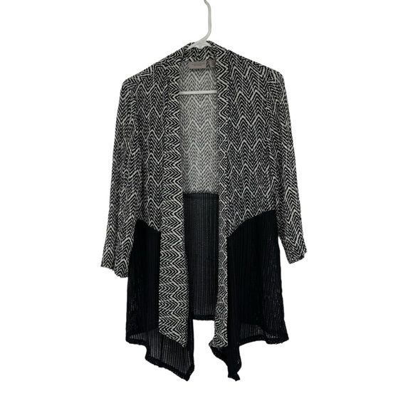 Chico’s EasyWear 3 (Reg 16) Brown/Black/White Lightweight Open Weave Cardigan - Picture 1 of 9
